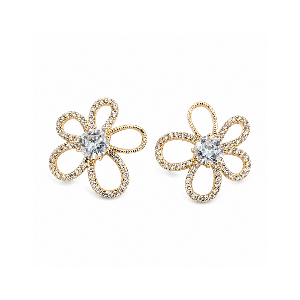 Arete flor calada con circonia
