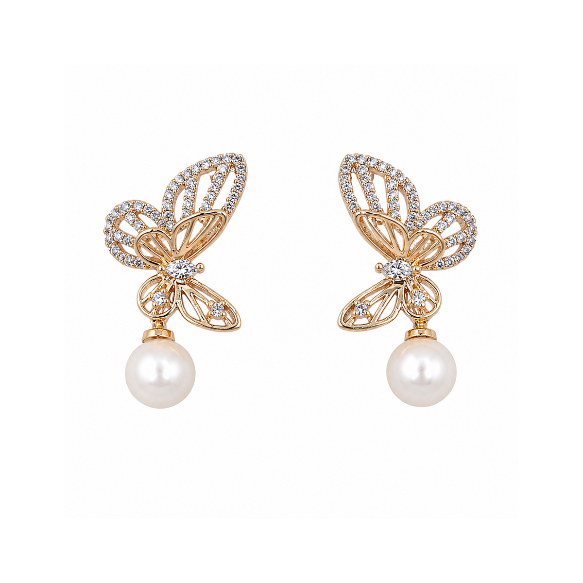 Arete mariposa con perla colgante