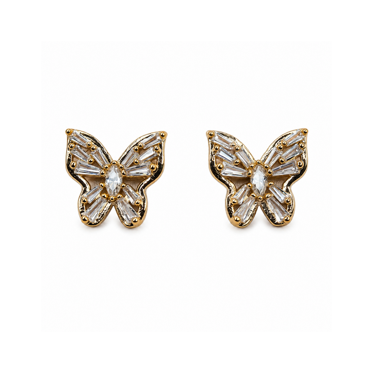 Arete mariposa baguette engastada