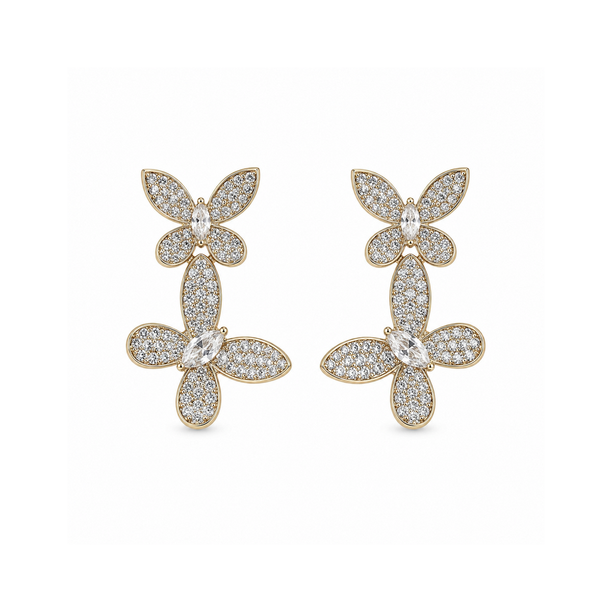 Arete mariposa y flor pavé