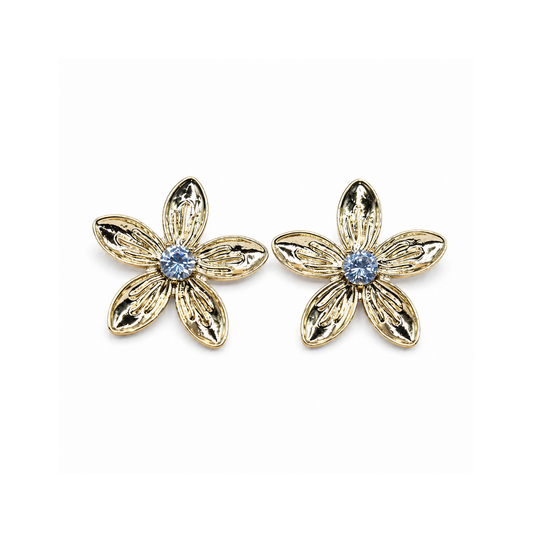 Arete flor con circonia central azul