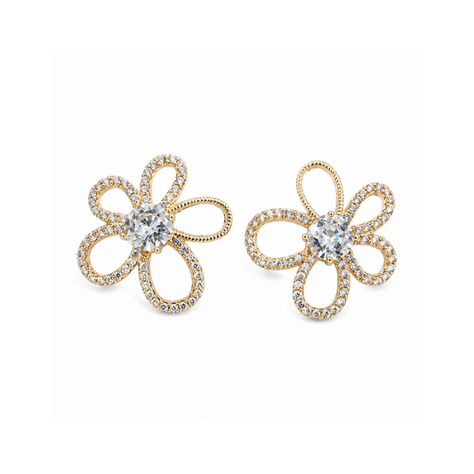 Arete flor calada con circonia