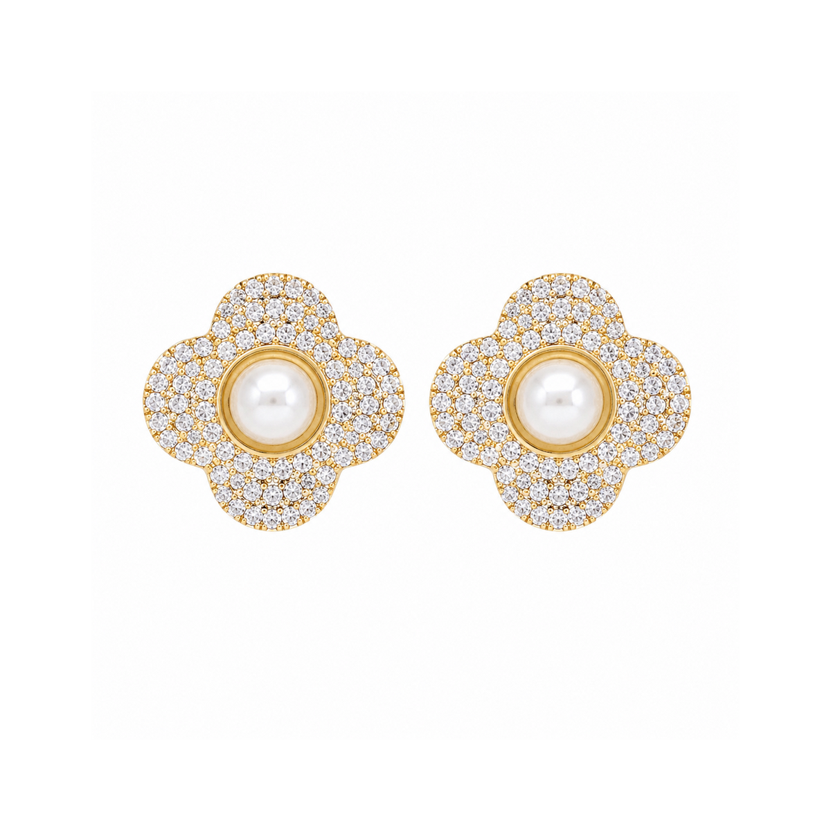 Arete trébol pavé con perla