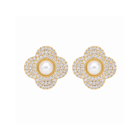 Arete trébol pavé con perla