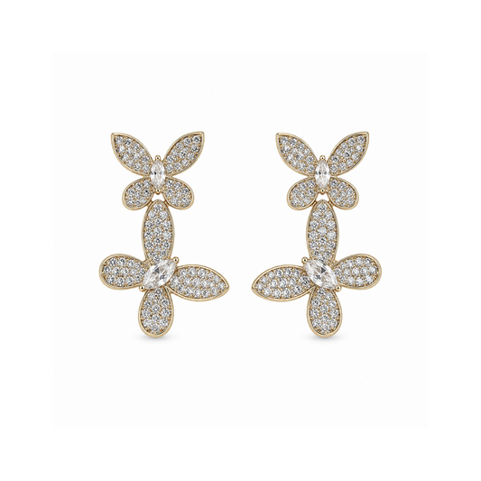 Arete mariposa y flor pavé