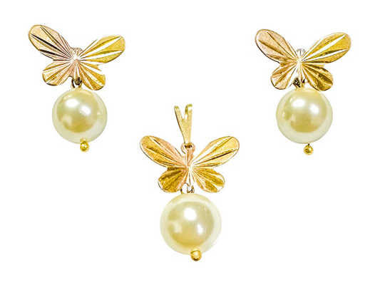 Conjunto mariposa con perla (sin cadena)