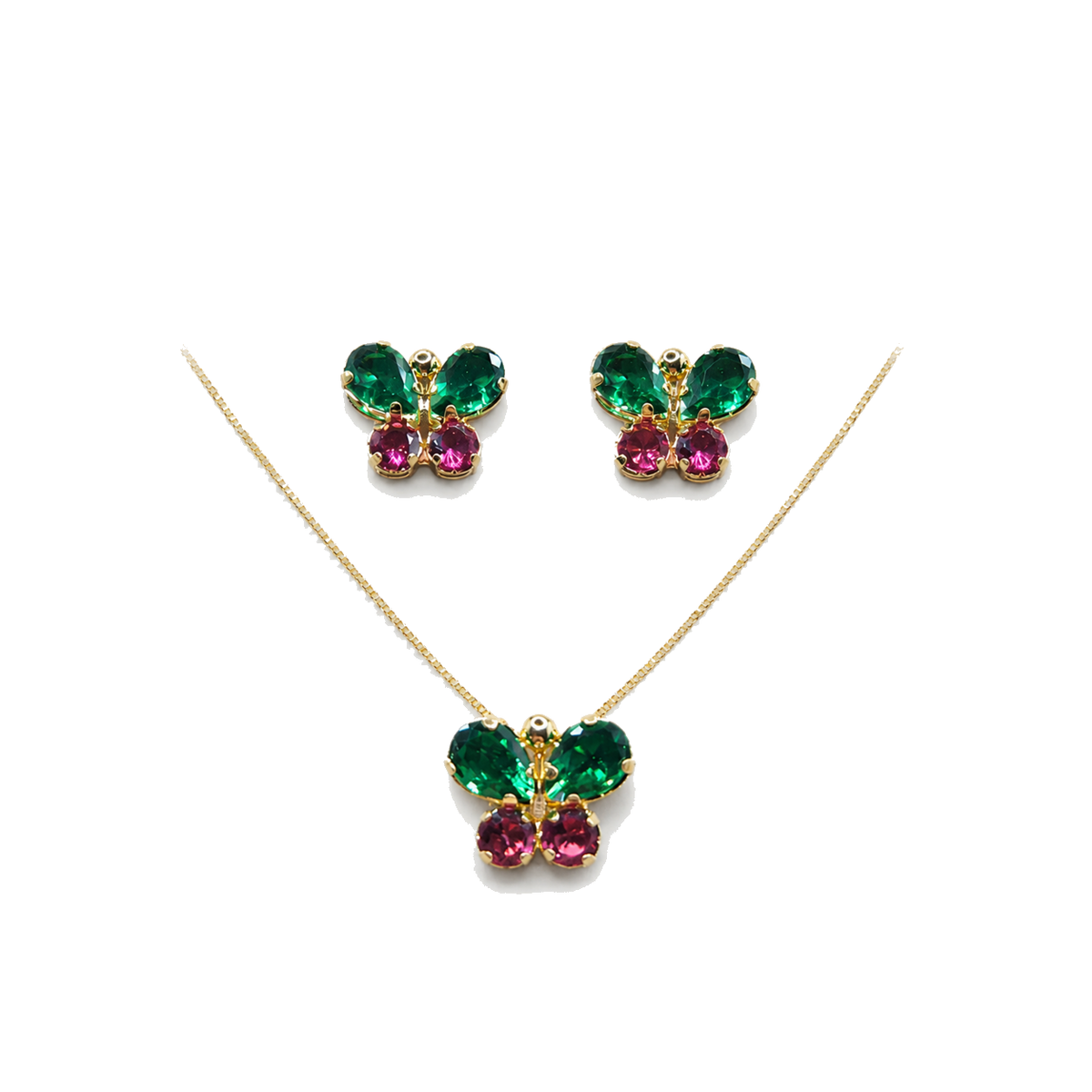 Conjunto mariposa esmeralda y fucsia